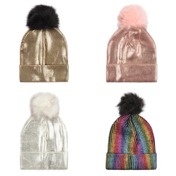 Silver metallic ribbed pom pom hat - Picture 4 of 4